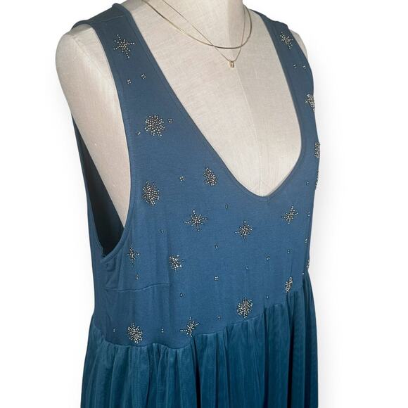 TORRID Teal Green Embellished Babydoll Top Coquette Double Mesh Beaded 2X - Picture 5 of 13